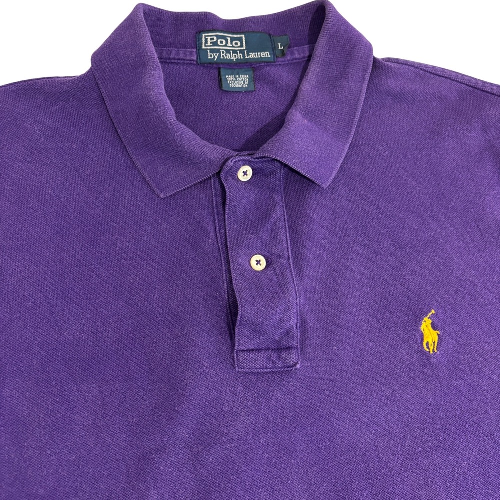 Polo Ralph Lauren Polo Shirt Mens L Purple Short Sleeve Yellow Pony Logo Preppy